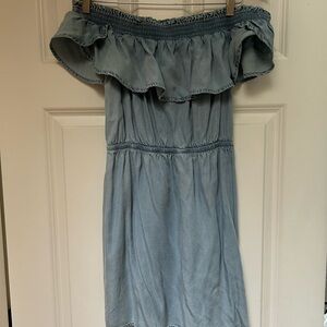 Off-the-shoulder mini jean dress